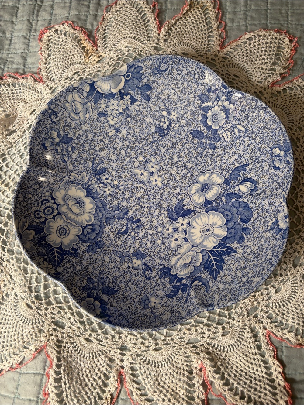 Spode Blue and White Floral Scalloped Edge Serving Platter